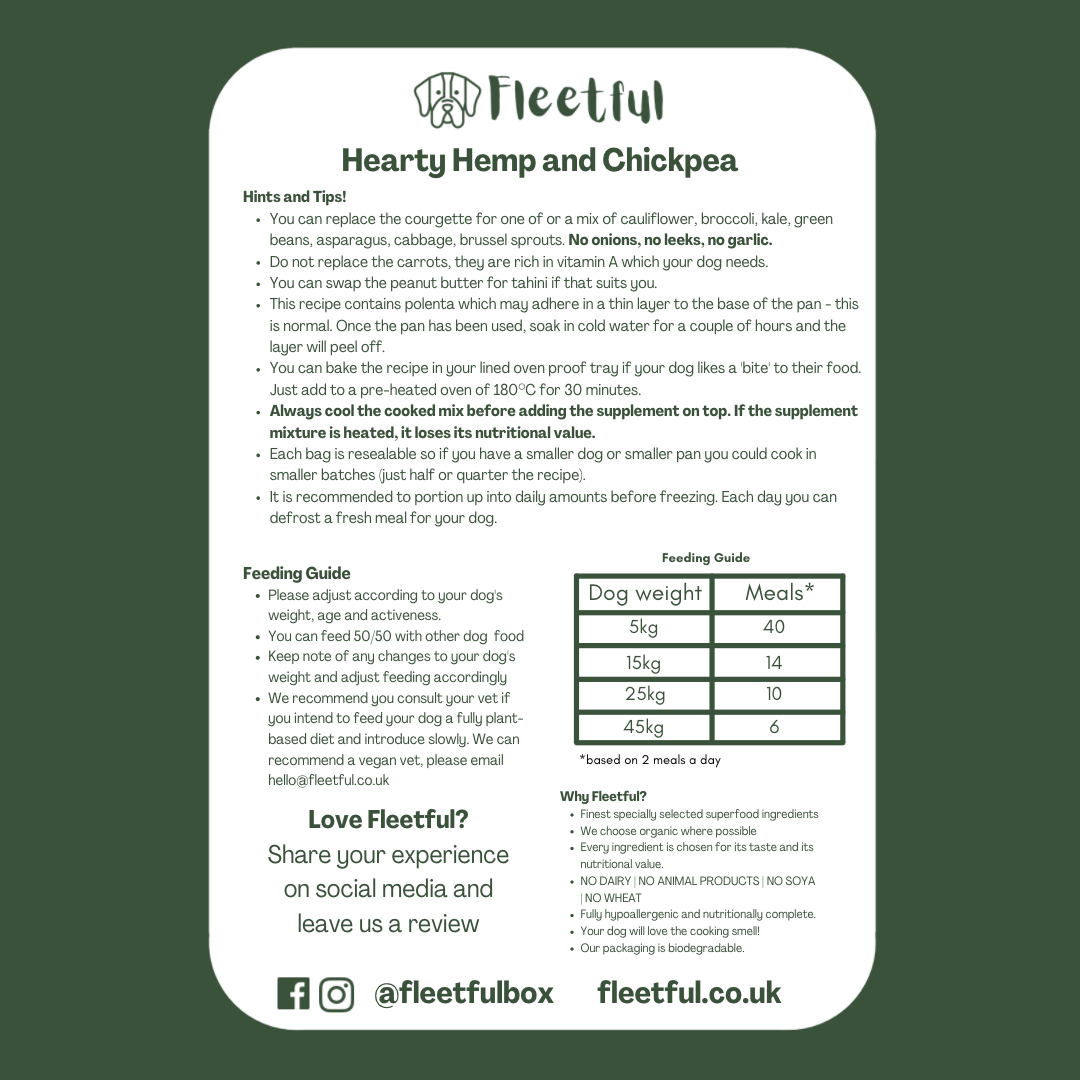 Fresh Vegan Dog Food Kit - Hearty Hemp and Chickpea - UNAVAILABLE